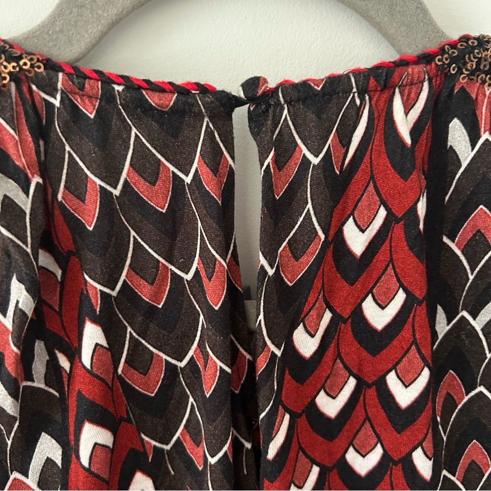 Anthropologie BL^NK London Black Red Sequin Shoulder Metallic Flowy Blouse S NWT - Picture 7 of 14